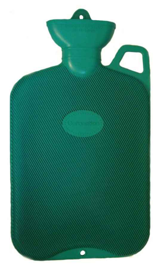 green rubber hot water bottle with handle