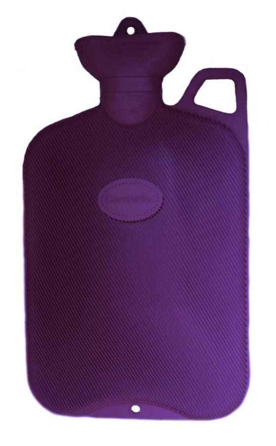 purple rubber hot water bottle with handle