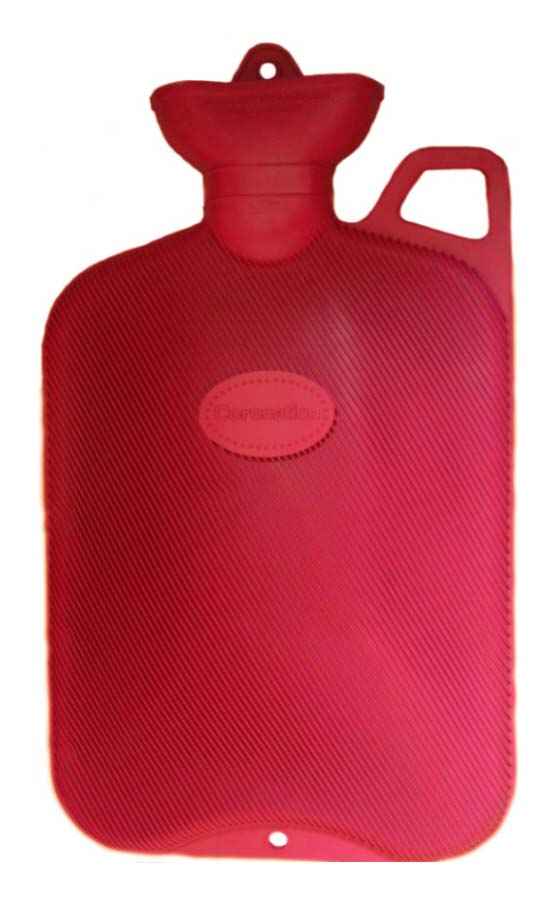 red latex hot water bottle with handle