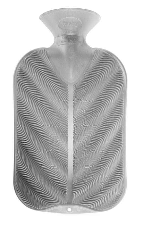 metallic effect silver hot water bottle