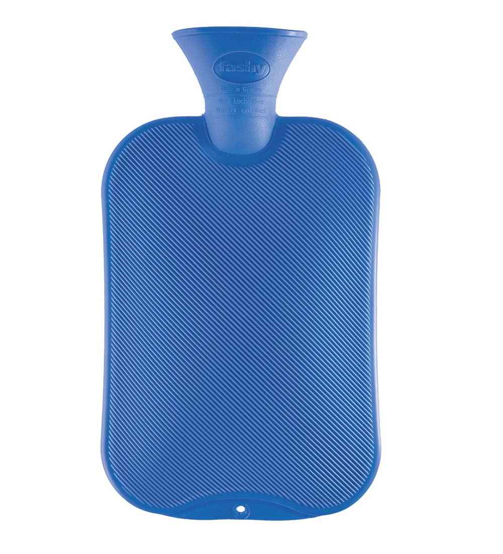 blue single ribbed latex free hot water bottle