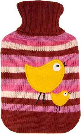 bird small knitted hot water bottle cover