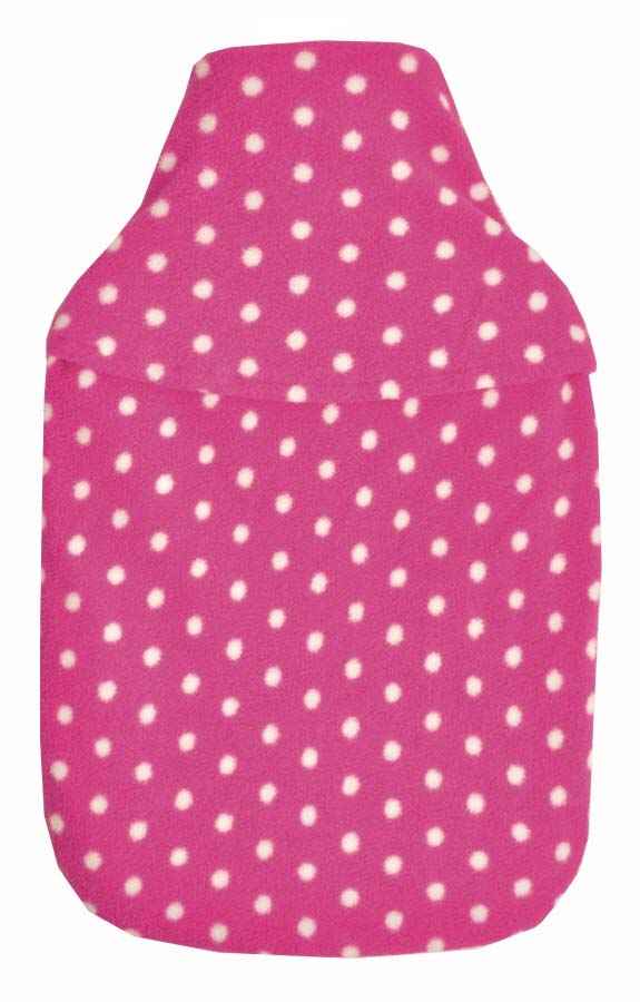 pink polka dots cerise fleece hot water bottle cover