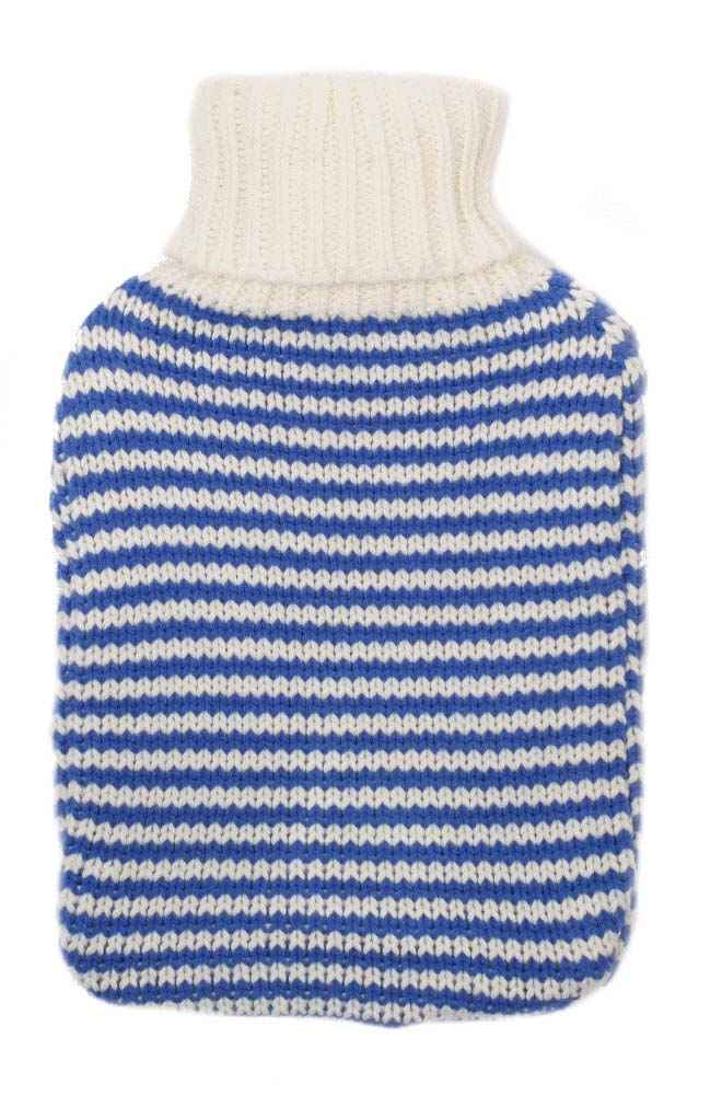 blue knitted stripe hot water bottle cover