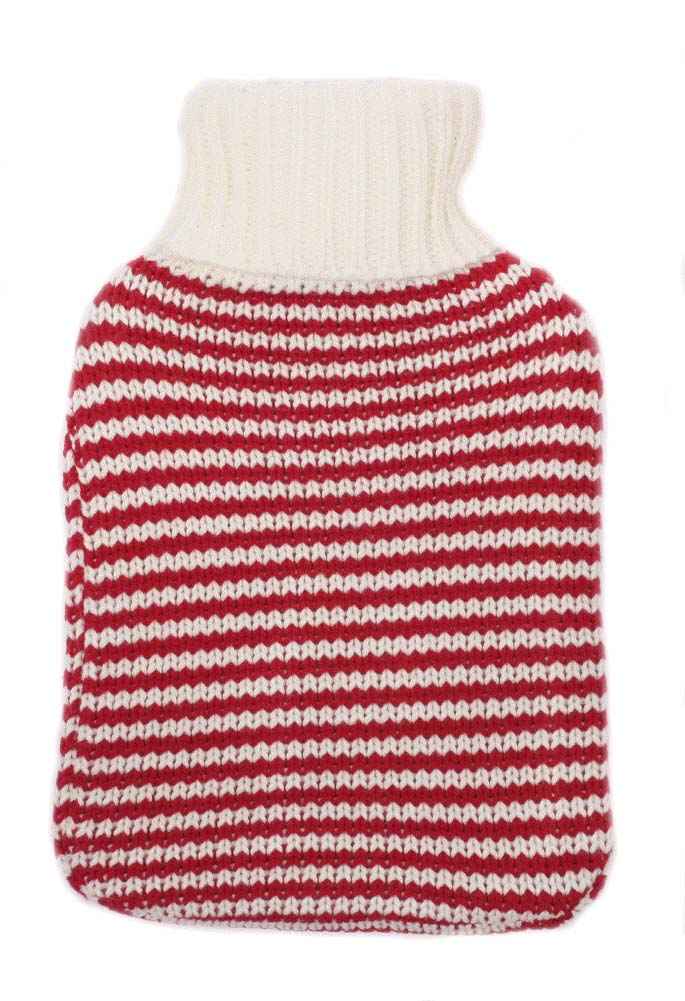 cherry red knitted stripe hot water bottle cover