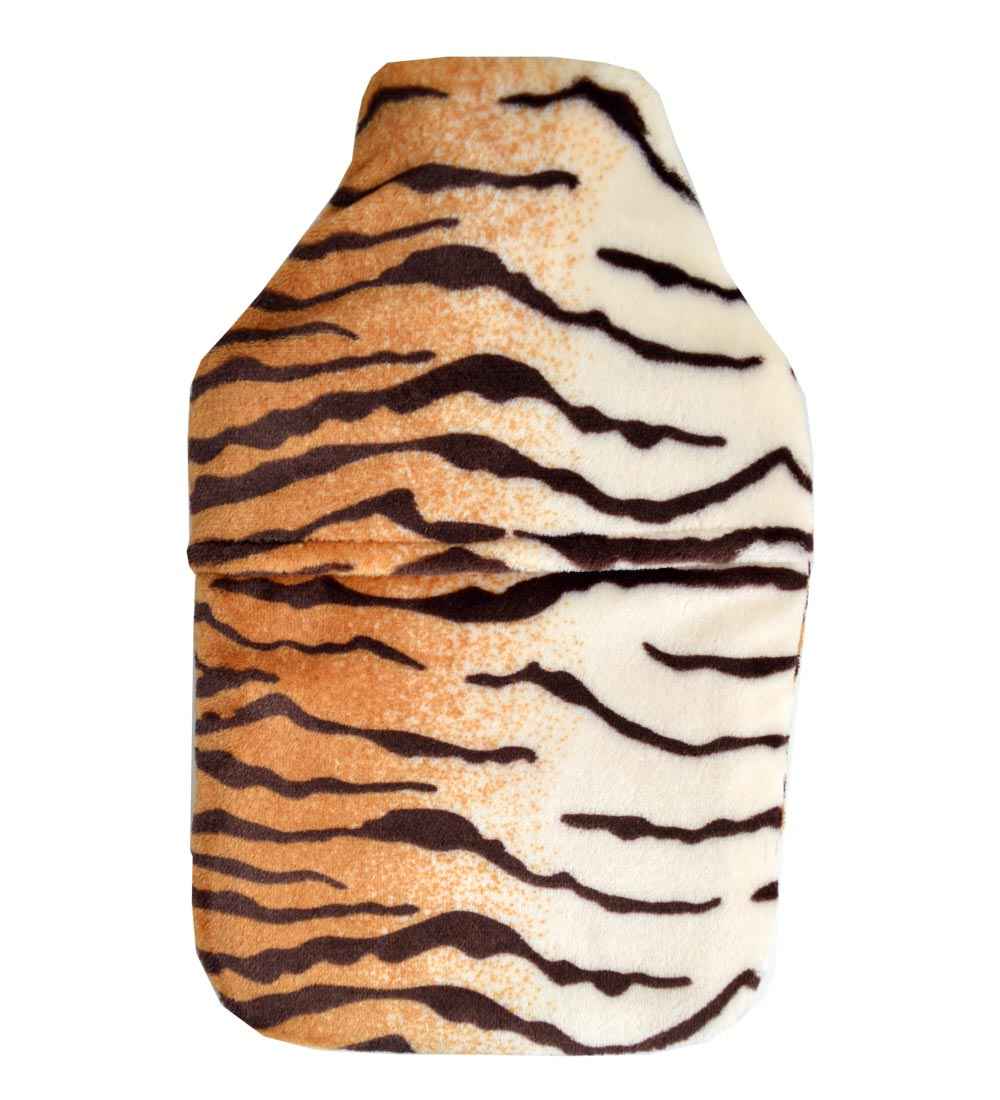 2.0L tiger print fluffy fleece hot water bottle cover