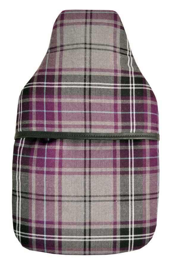 2.0L mauve tartan padded hot water bottle cover