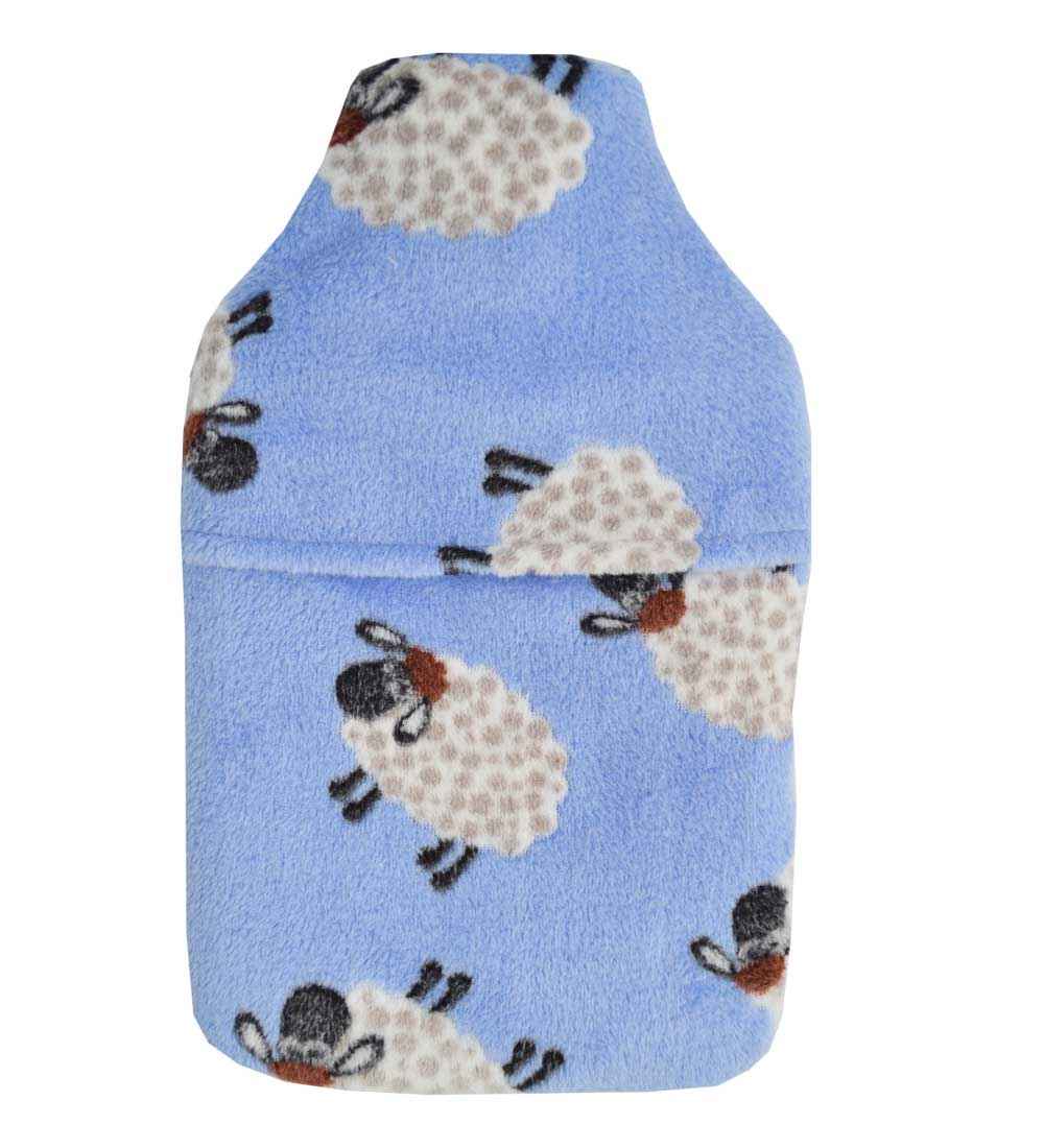 sheep blue fleece hot water bottle cover