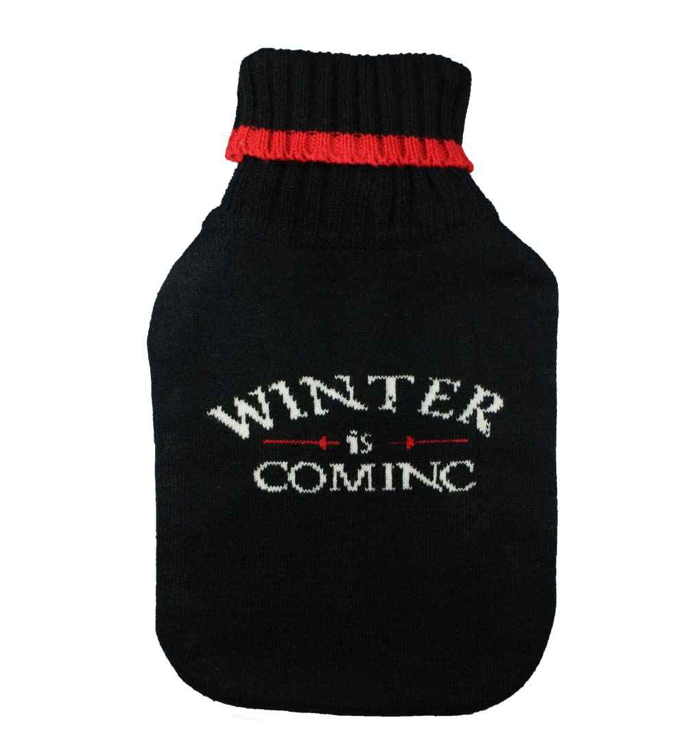 winter is coming knitted hot water bottle cover