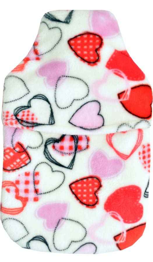 pink multi hearts fleece hot water bottle cover