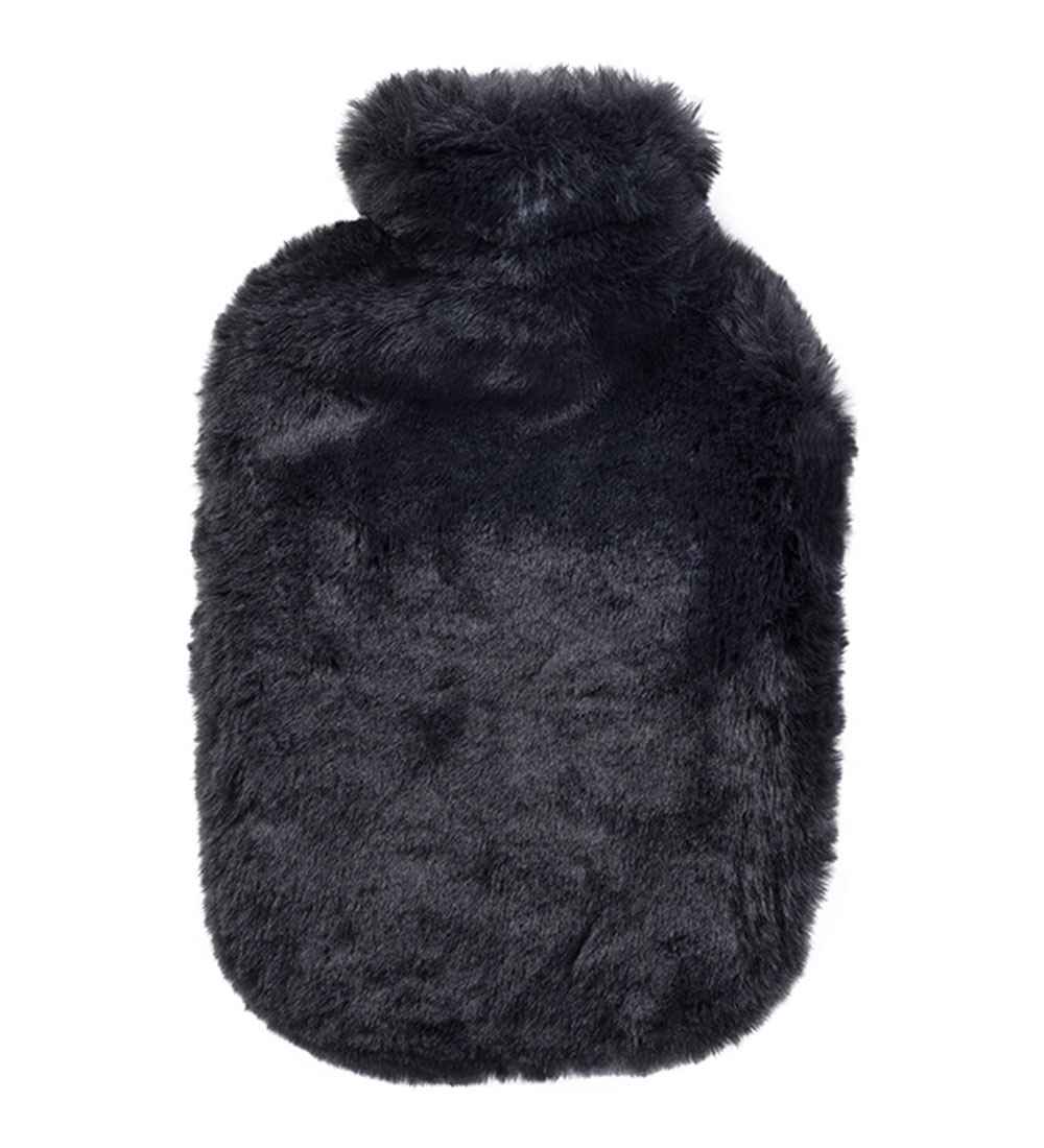 Black Faux Fur Latex Free Hot Water Bottle