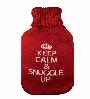 keep calm and snuggle up knitted hot water bottle cover